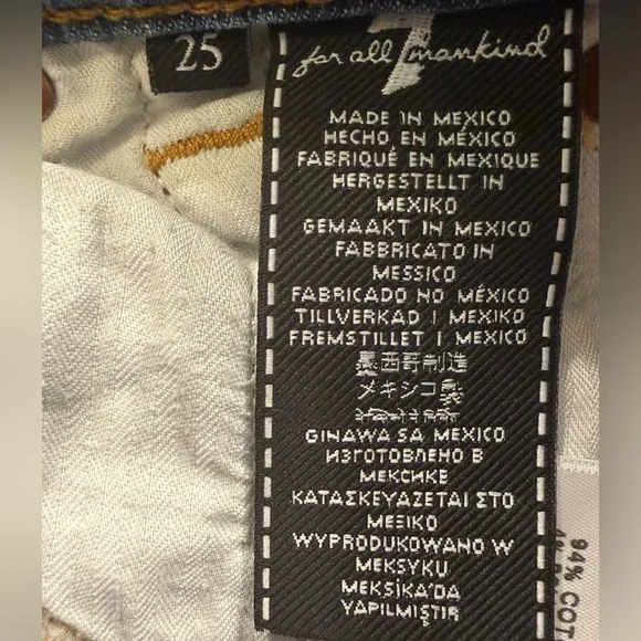 7 For All Mankind High Waist Slim Kick Jeans with Shredded Frayed Hem Size 25 - Picture 6 of 9